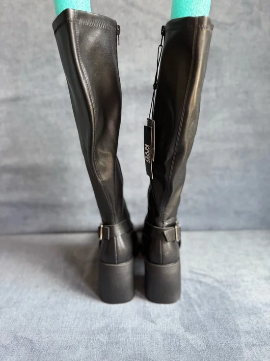 Madden NYC Women’s Black Faux Leather Full Zip Buckle Boots SZ 10 Chunky New - Picture 5 of 9